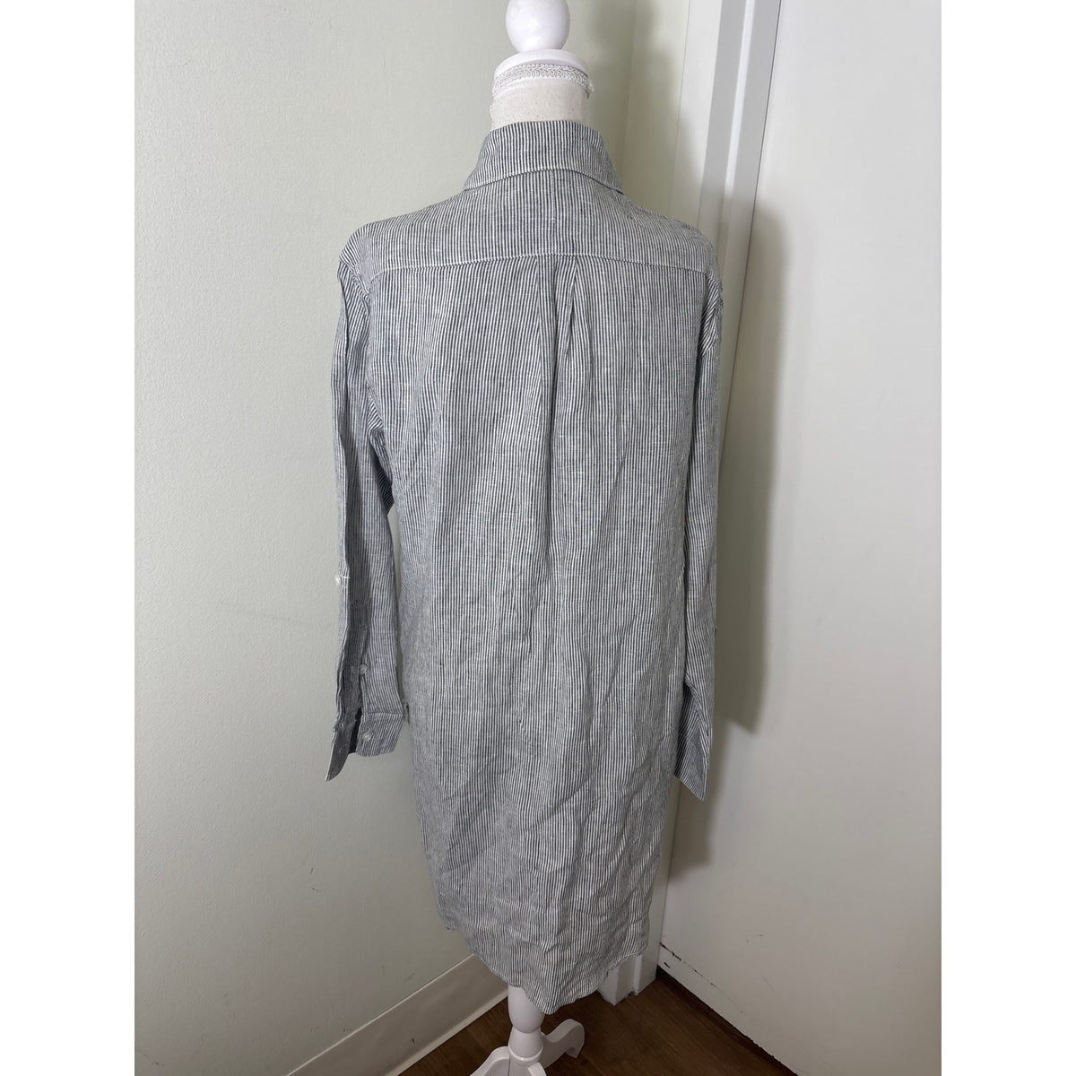 Emily Phillips Nashville Blue Pin Stripe Long Sleeve Linen Shirt Dress Sz 4