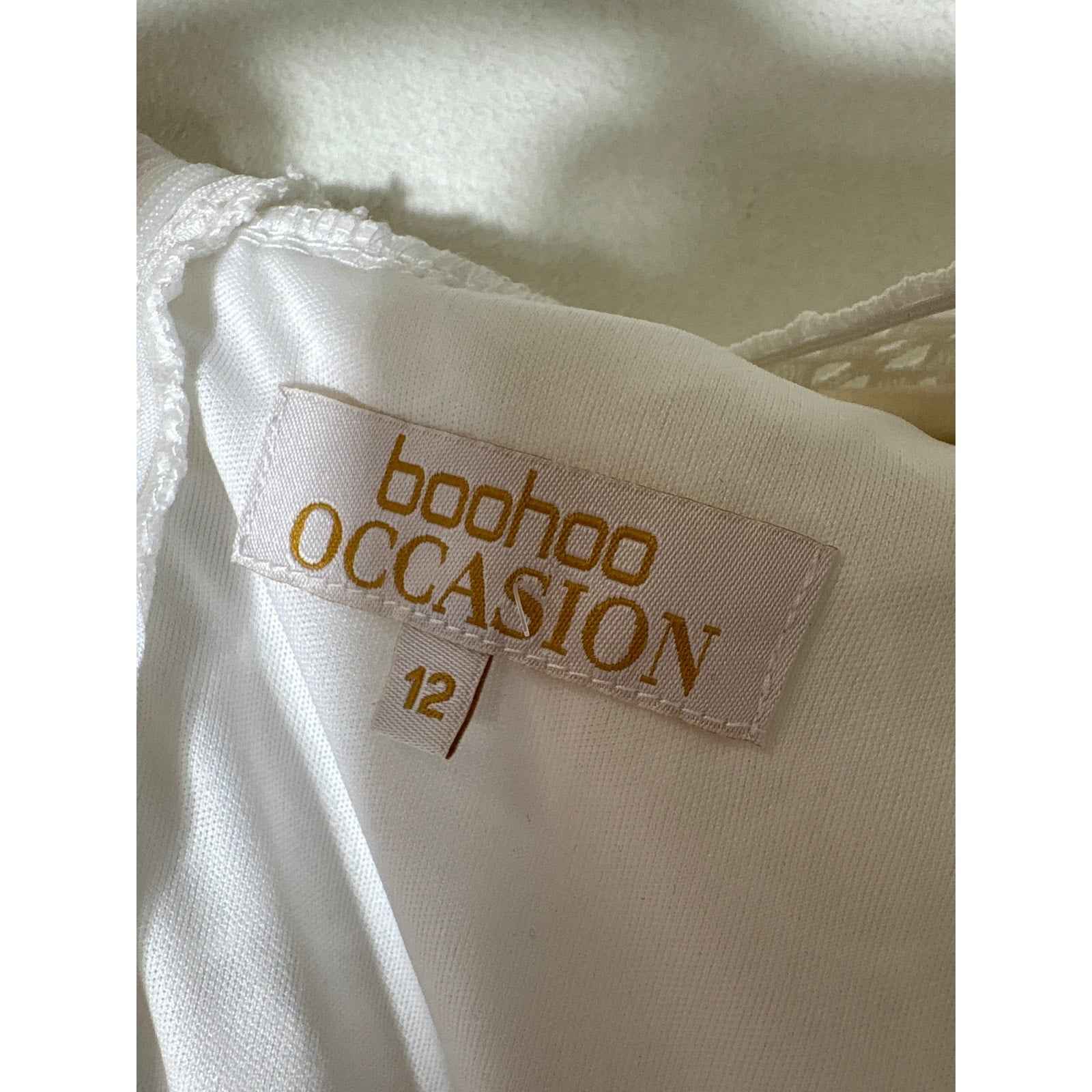 Boohoo Occasion White Lace Off The Shoulder Dress Sz 12