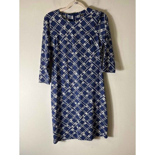 J. McLaughlin Navy White 3/4 Sleeve Knee Length Button Up Dress Sz XS