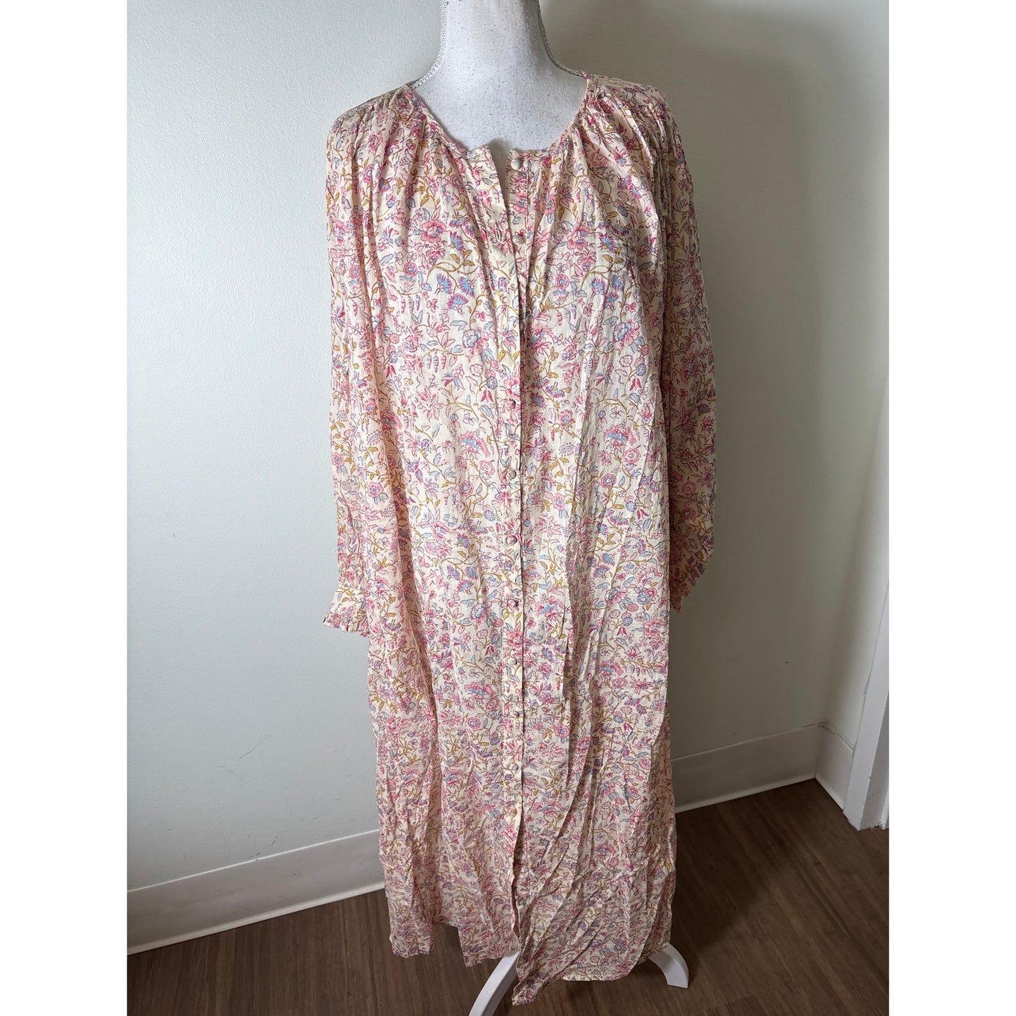 Louisa Misha Pink Floral Padma Mudra Long Sleeve Nap Dress Sz 40