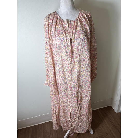 Louisa Misha Pink Floral Padma Mudra Long Sleeve Nap Dress Sz 40