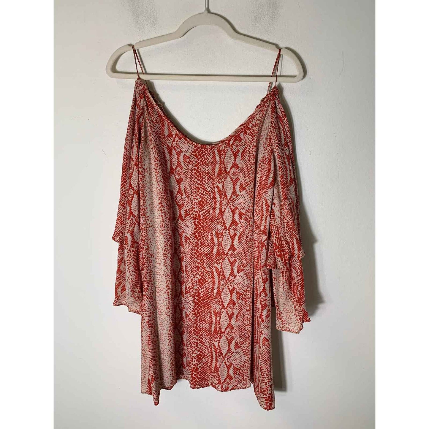 Parker Red White Print 3/4 Sleeve Cold Shoulder Mini Shift Dress Sz S