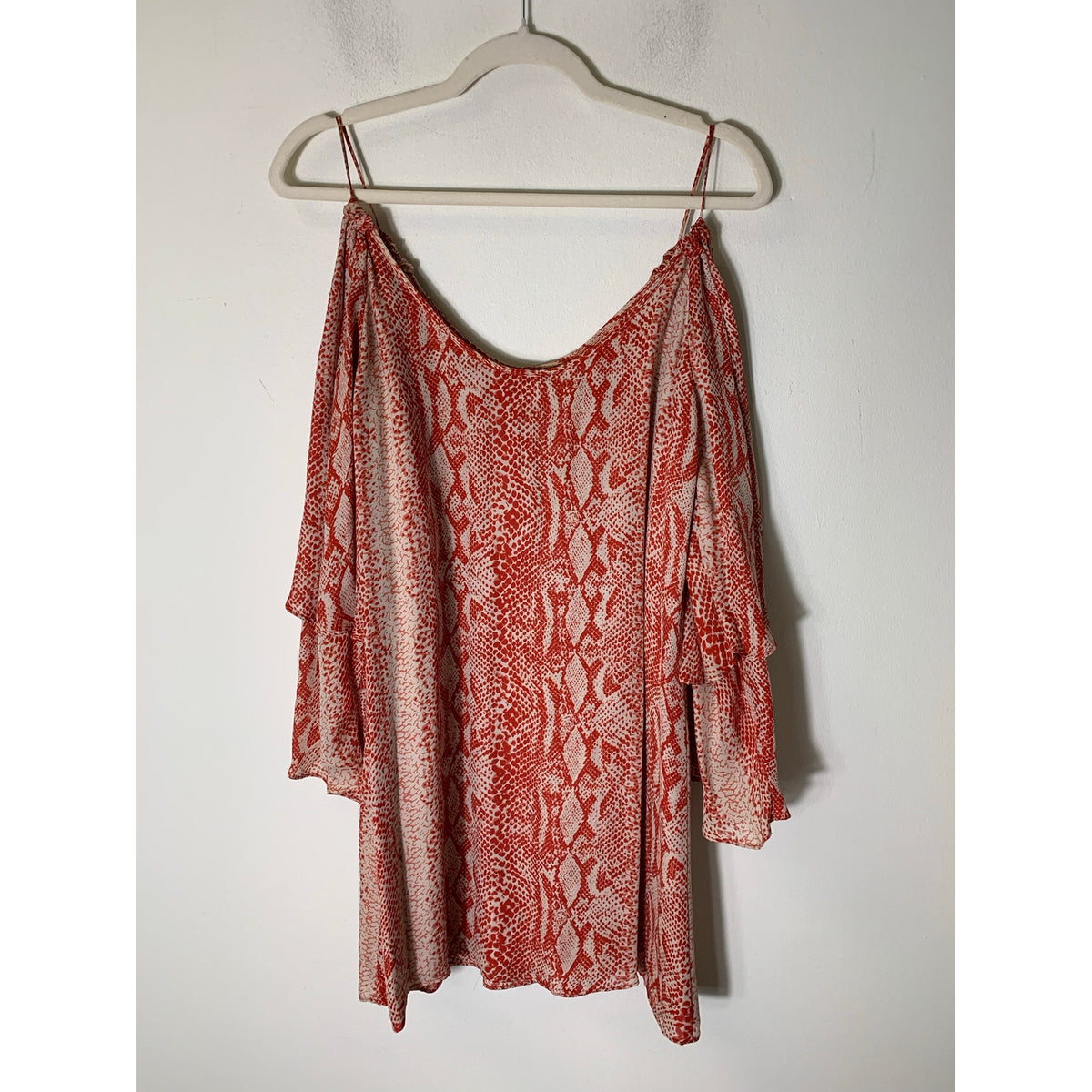 Parker Red White Print 3/4 Sleeve Cold Shoulder Mini Shift Dress Sz S