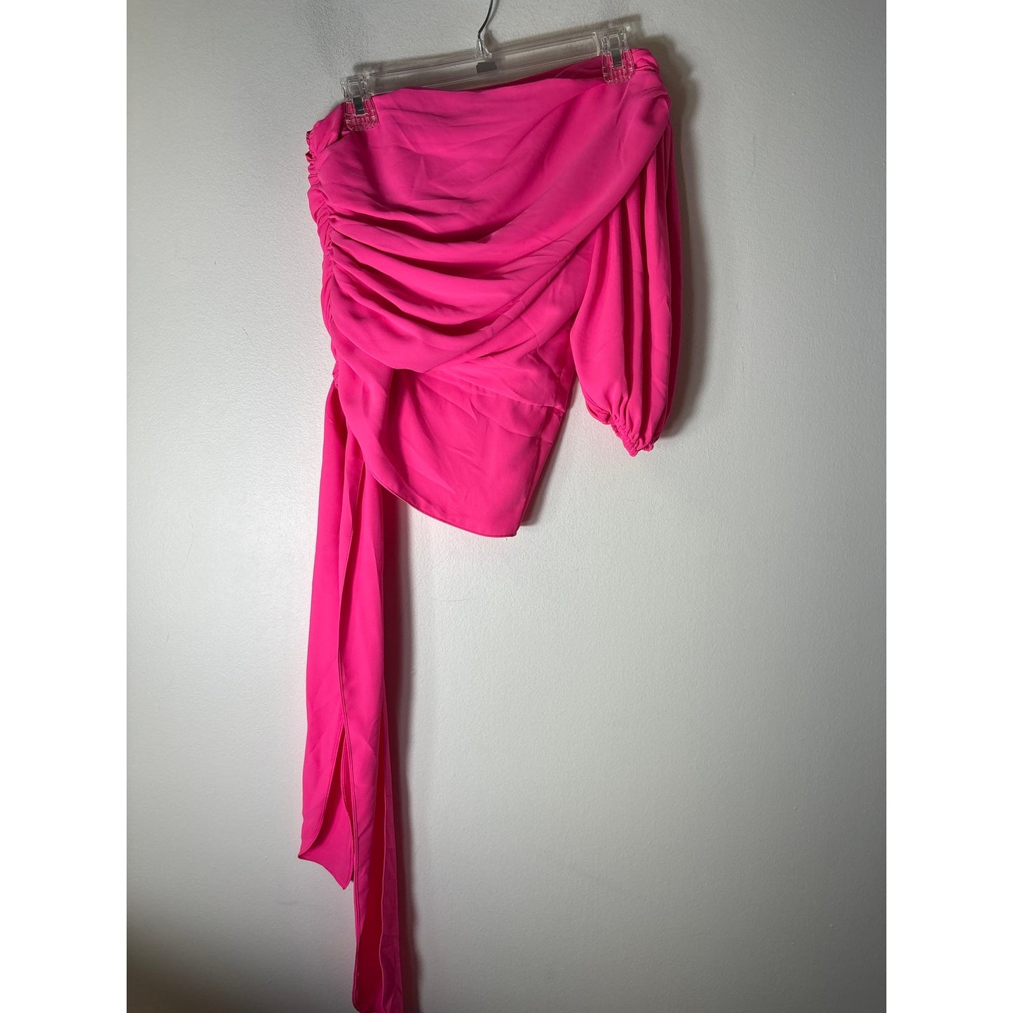 Amanda Uprichard Neon Pink One Shoulder 3/4 Sleeve Top Sz S
