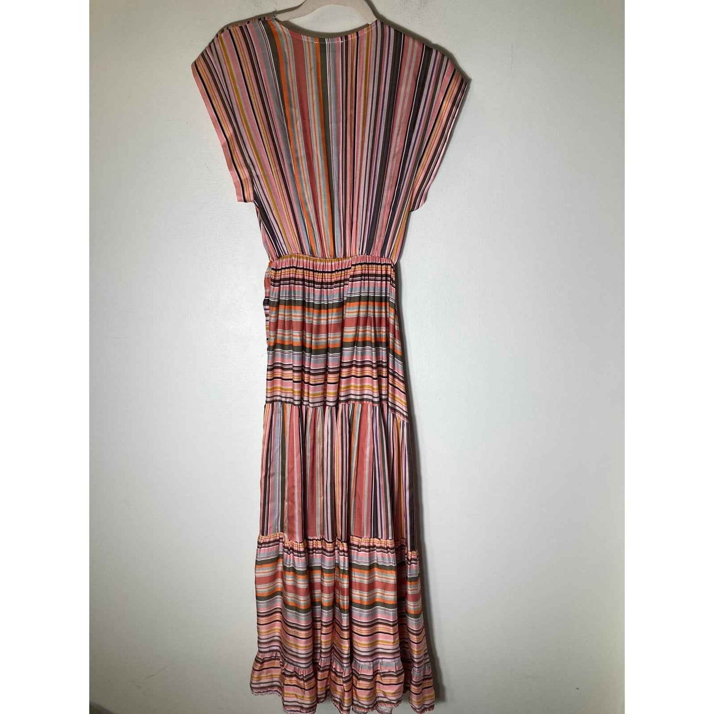 Sophia Made in Italy Orange and Pink Stripe Sleeveless V-Neck Tiered Dress Sz XS