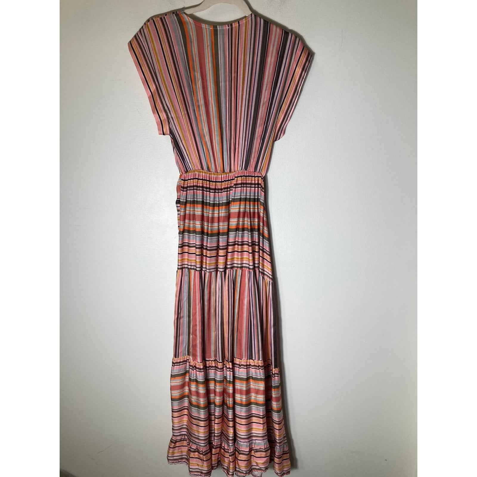 Sophia Made in Italy Orange and Pink Stripe Sleeveless V-Neck Tiered Dress Sz XS