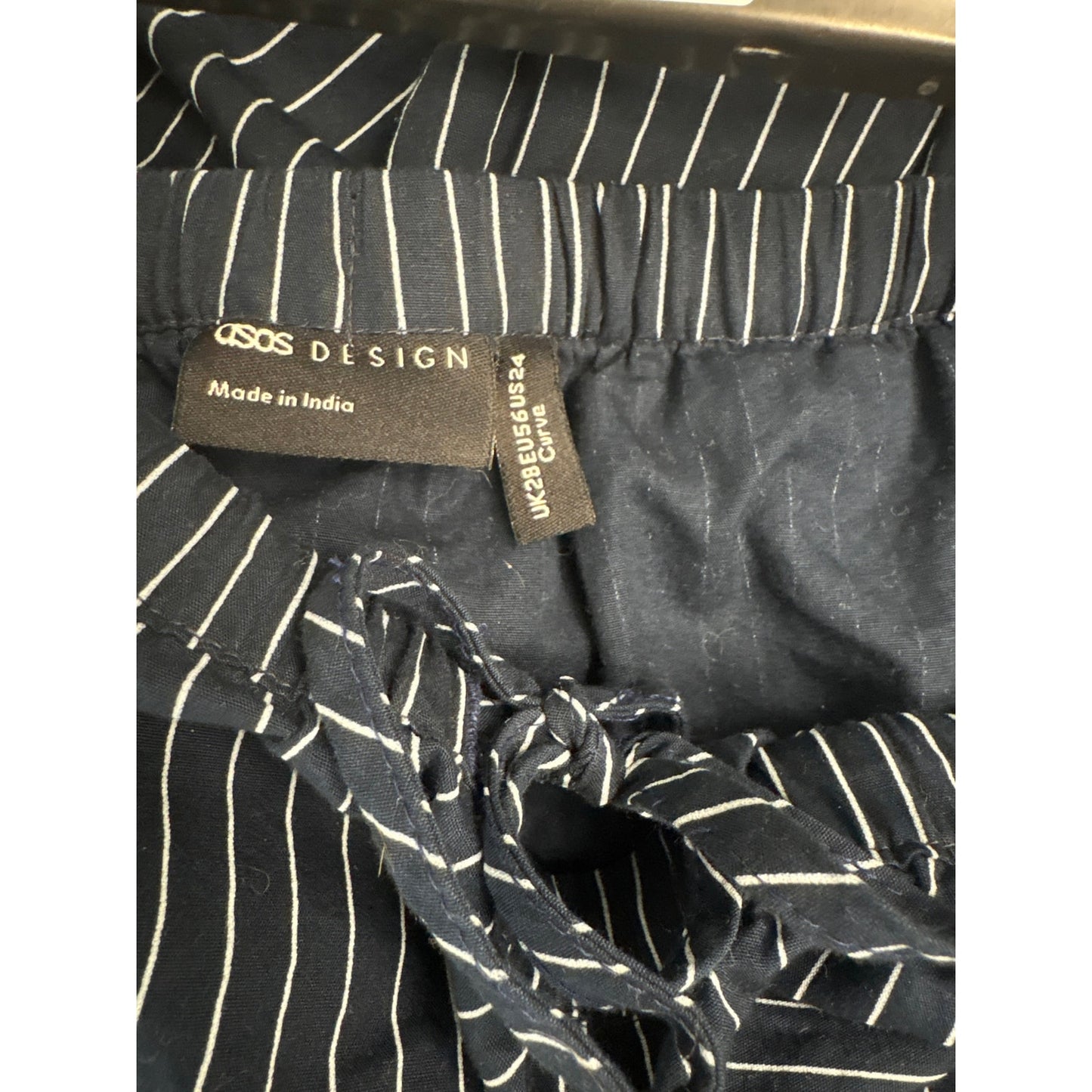 Asos Navy and White Stripe Elastic Waist Cotton Midi Skirt Sz US 24