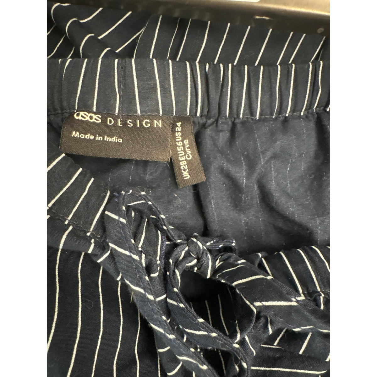Asos Navy and White Stripe Elastic Waist Cotton Midi Skirt Sz US 24