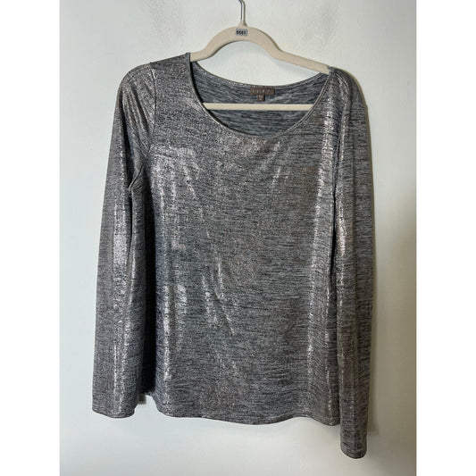 Lilla P Metallic Silver Long Sleeve Shirt Sz M
