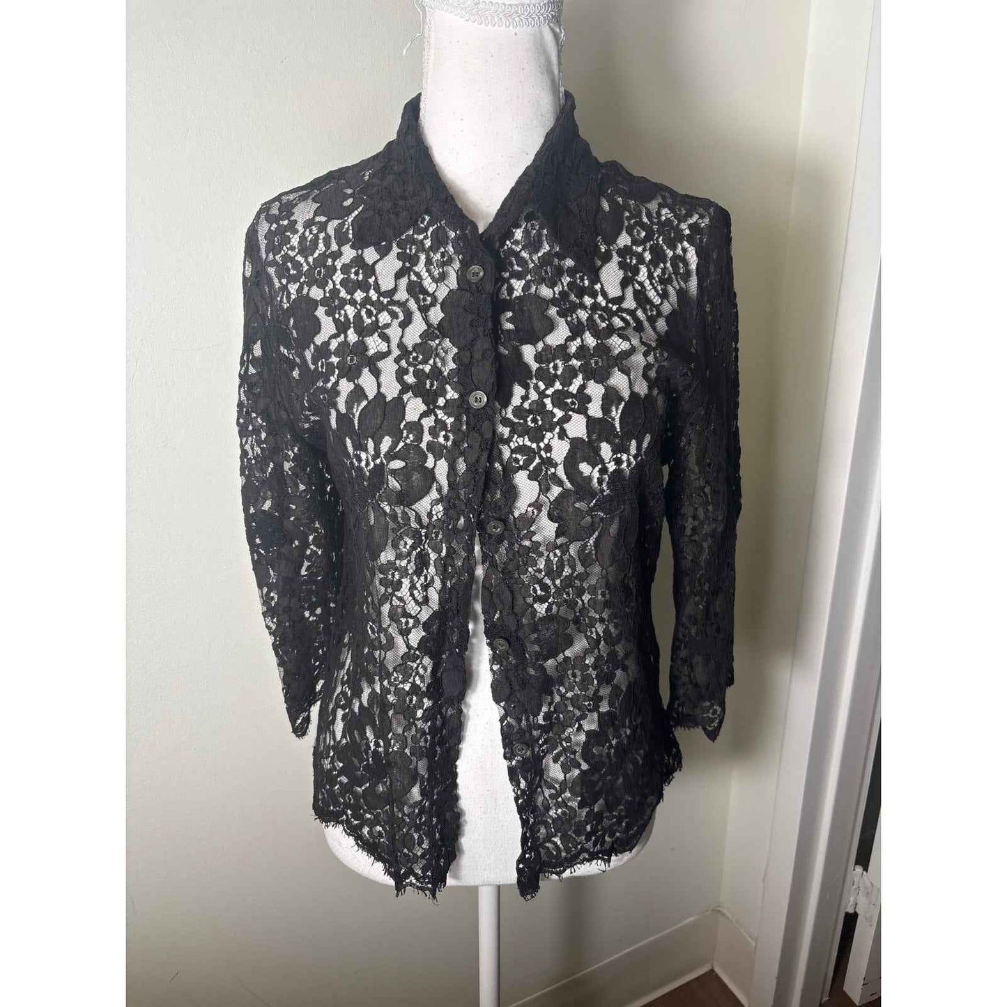 Burberrry Black Lace 3/4 SLeeve Top Sz UK14