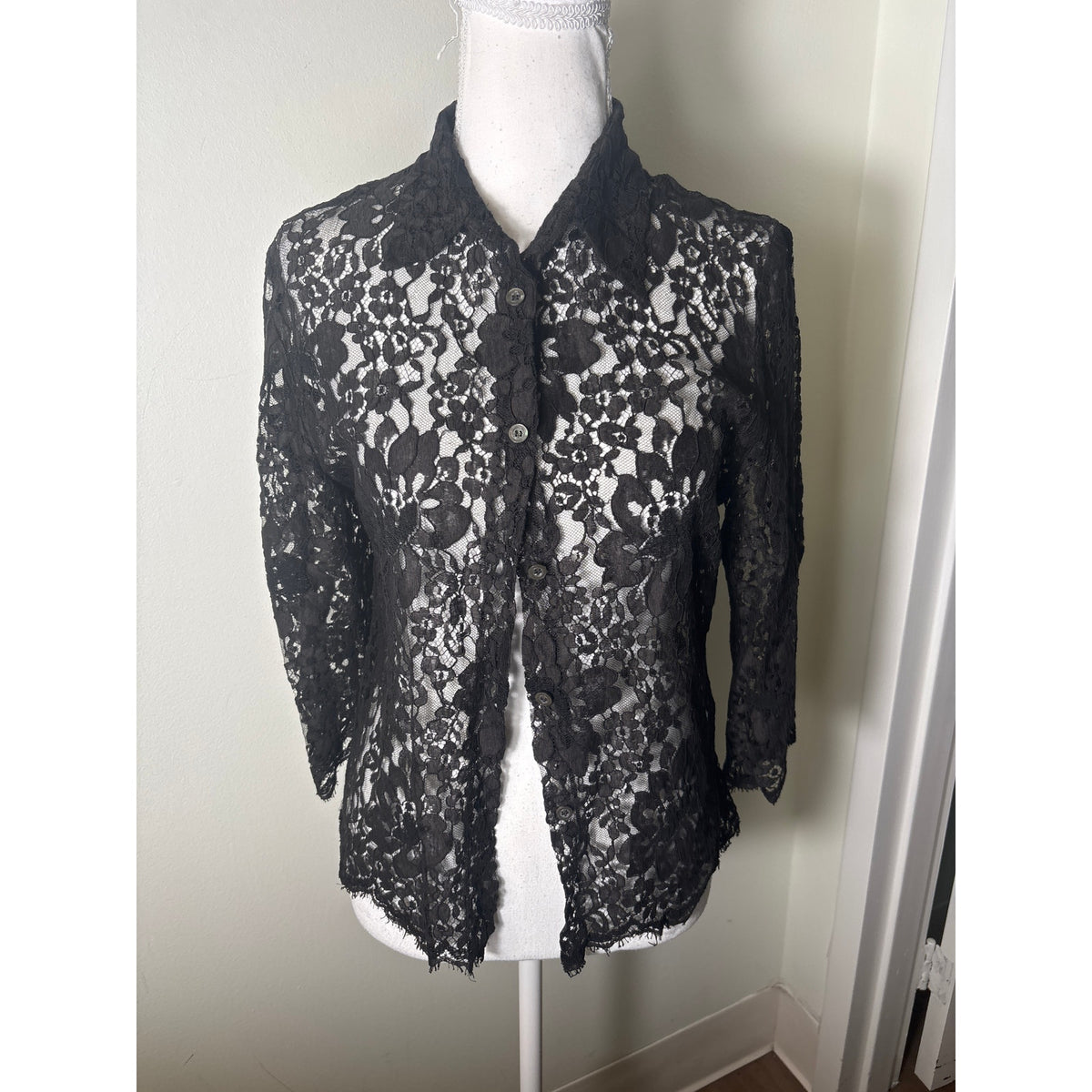 Burberry Black Lace 3/4 SLeeve Top Sz UK14