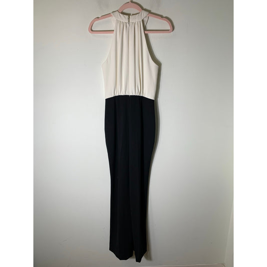 Trina Turk Black Off White Color Block Halter Bianca Jumpsuit Sz 0
