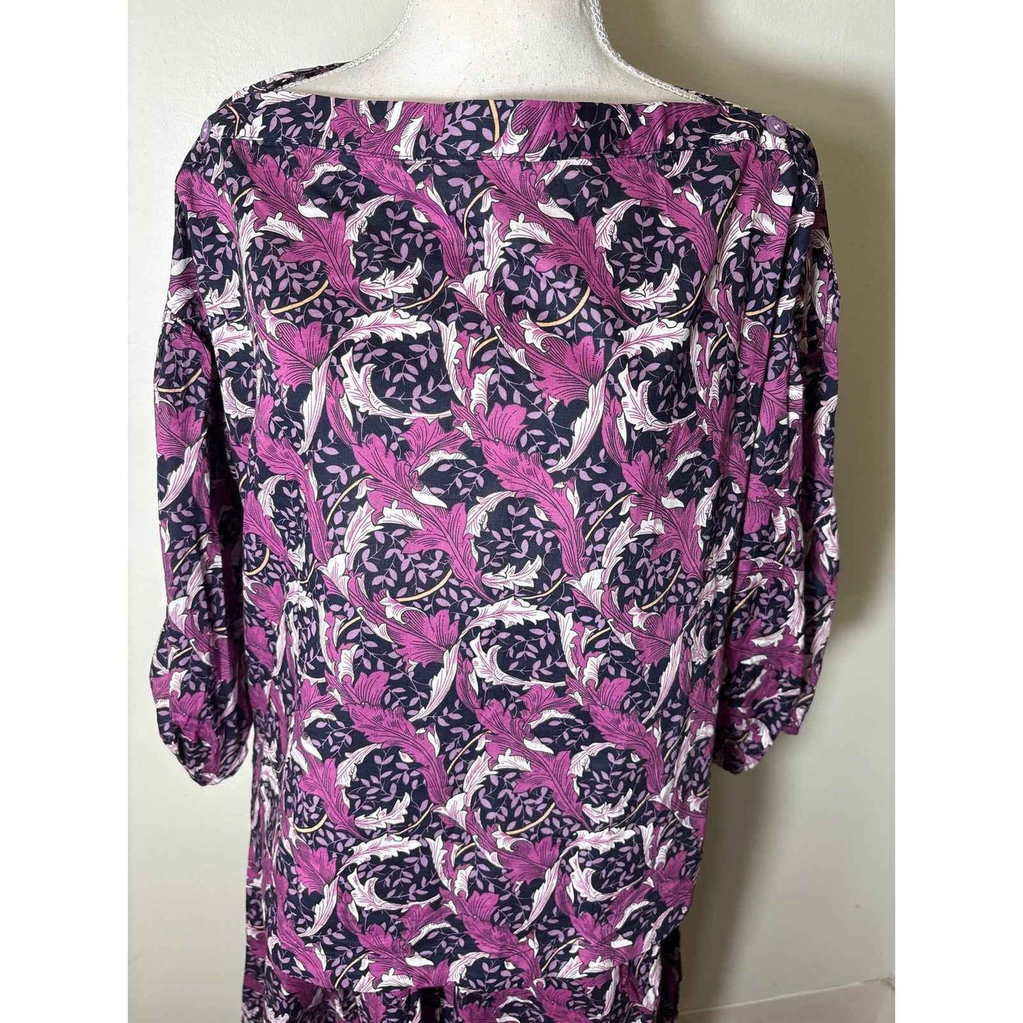 Buru Purple Leaf Design Half Sleeve Top and Midi Skirt Set Sz S