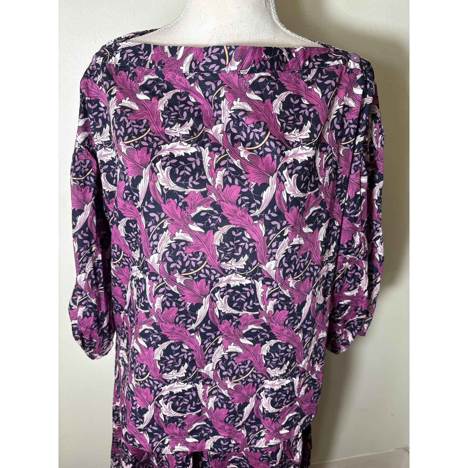 Buru Purple Leaf Design Half Sleeve Top and Midi Skirt Set Sz S