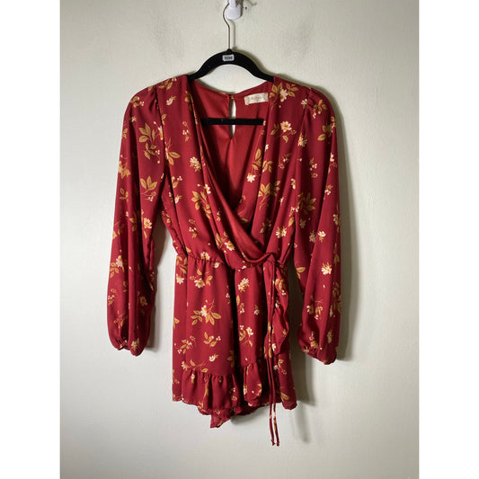 Altar'd State Dark Red Long Sleeve Mini Wrap Dress Sz S
