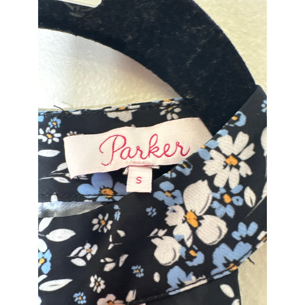 Parker Black Blue Floral Long Sleeve Cold Shoulder Mini Dress Sz S