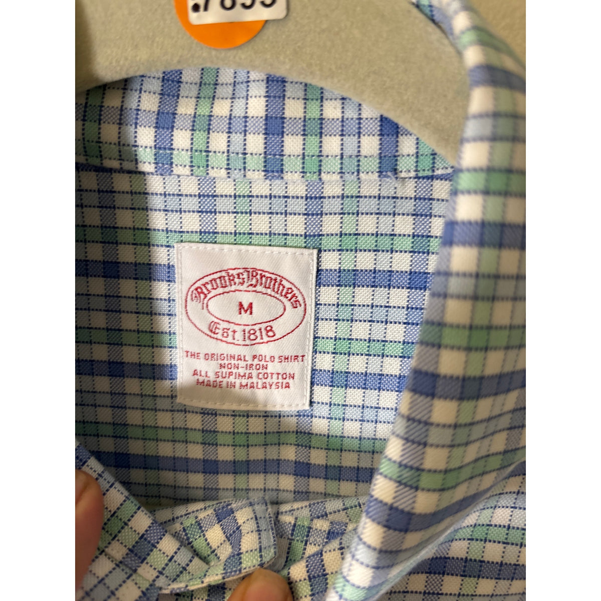 Mens Brooks Brothers Green and Blue Mini Windowpane Long Sleeve Dress Shirt Sz M