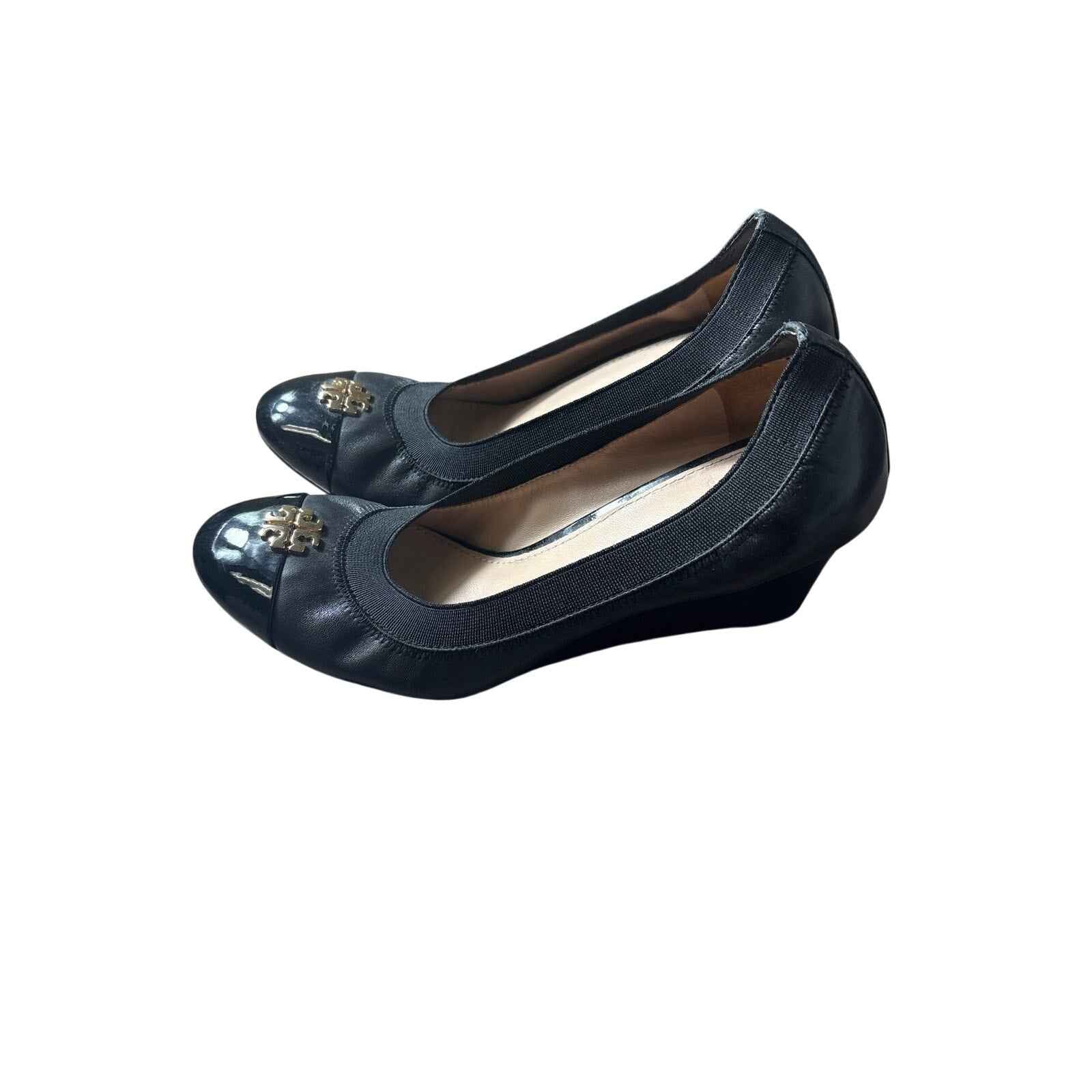 Tory Burch Black Patent Leather Toe Wedge Sz 8