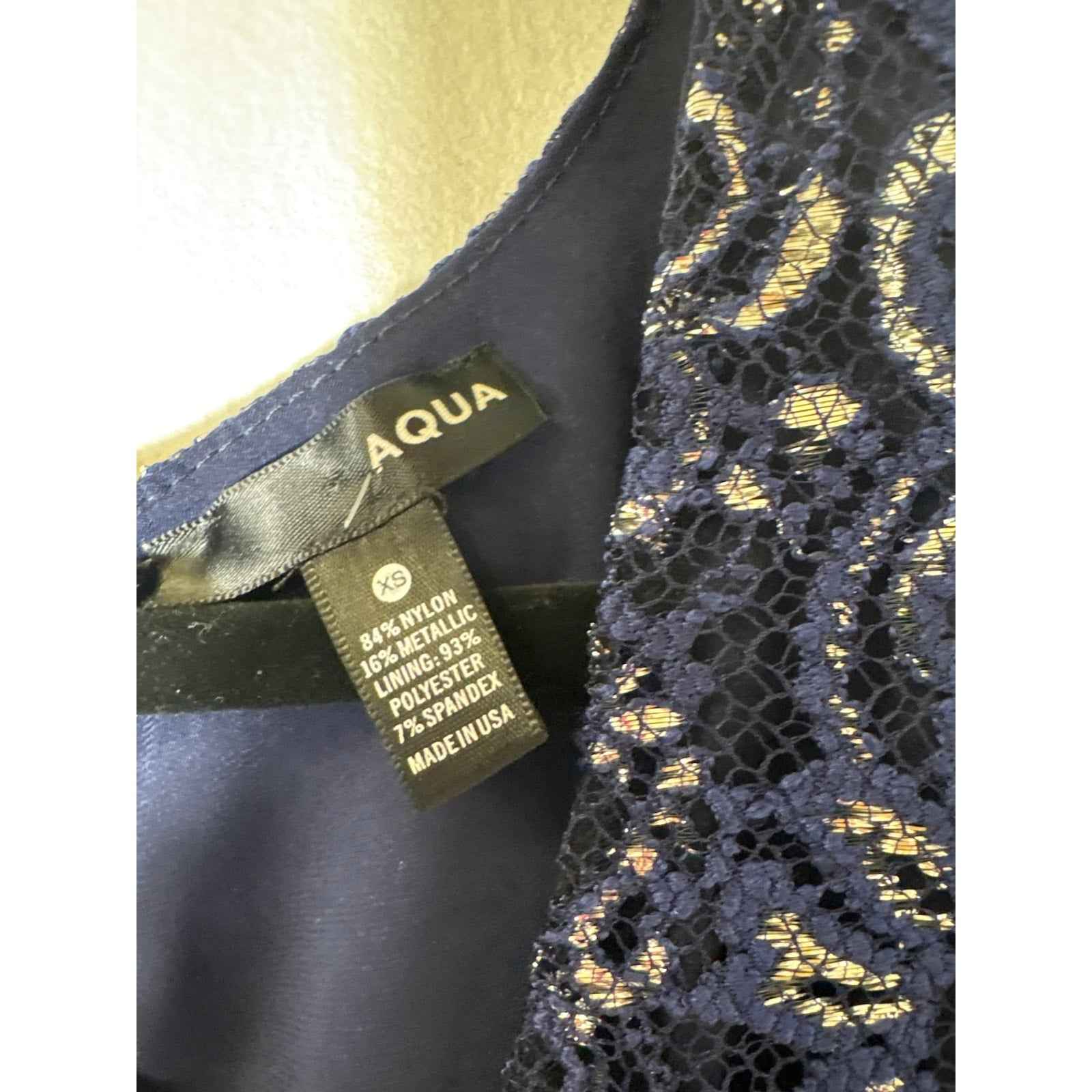 Aqua Navy and Silver Lace V Neck Cocktail Dress Sz XS