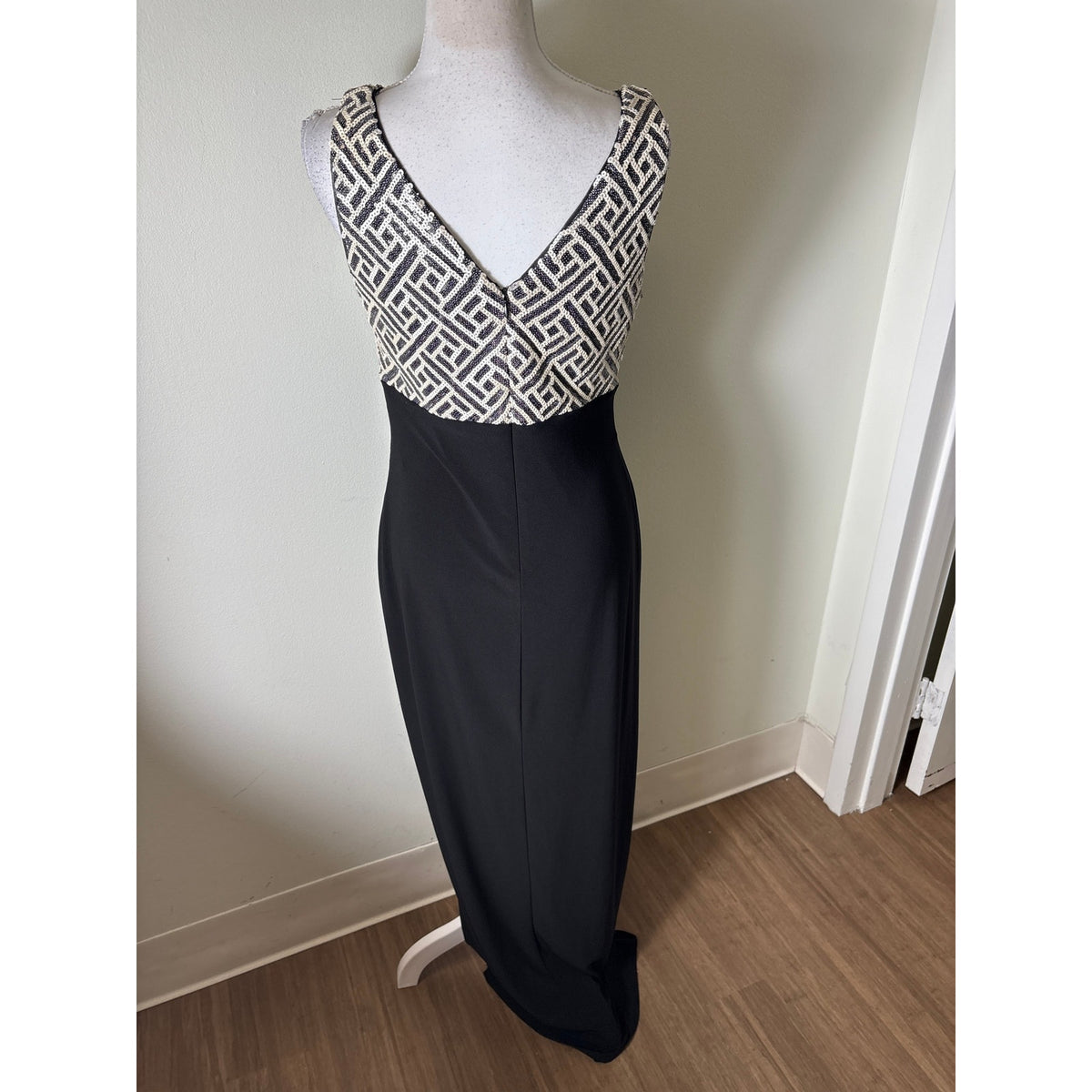 Lauren by Ralph Lauren Black and White Sequin Evening Dress Sz 8