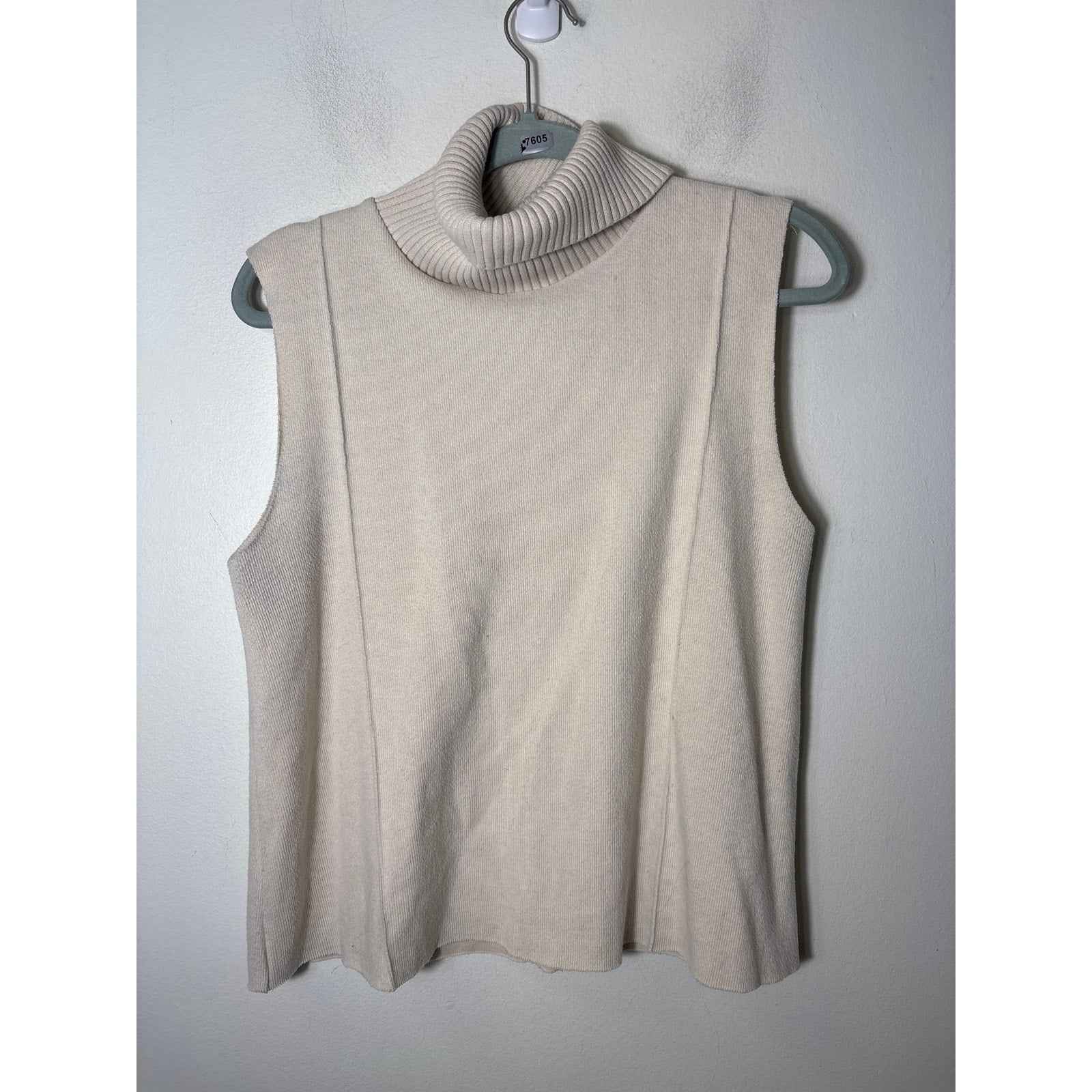 Zara Bone White Sleeveless Mock Sweater Sz L