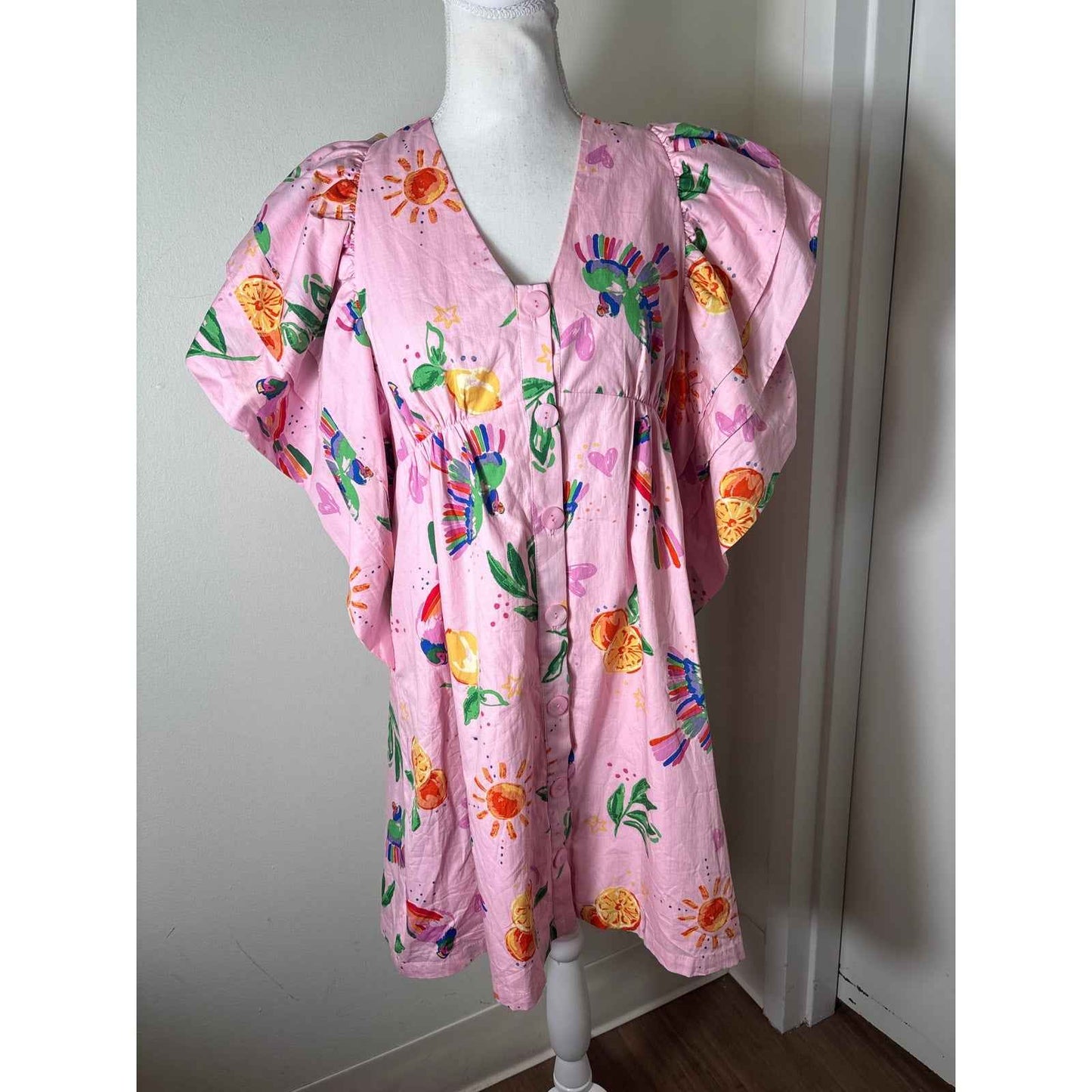 NWT Karlie Pink Tuscan Fruit Cotton Mini Dress Sz S