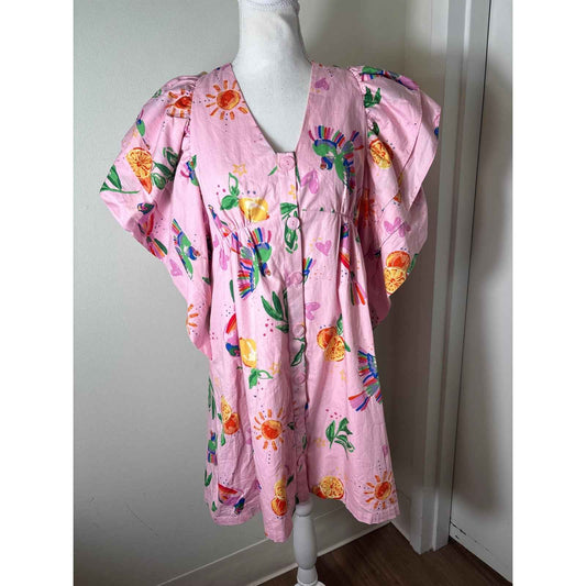 NWT Karlie Pink Tuscan Fruit Cotton Mini Dress Sz S