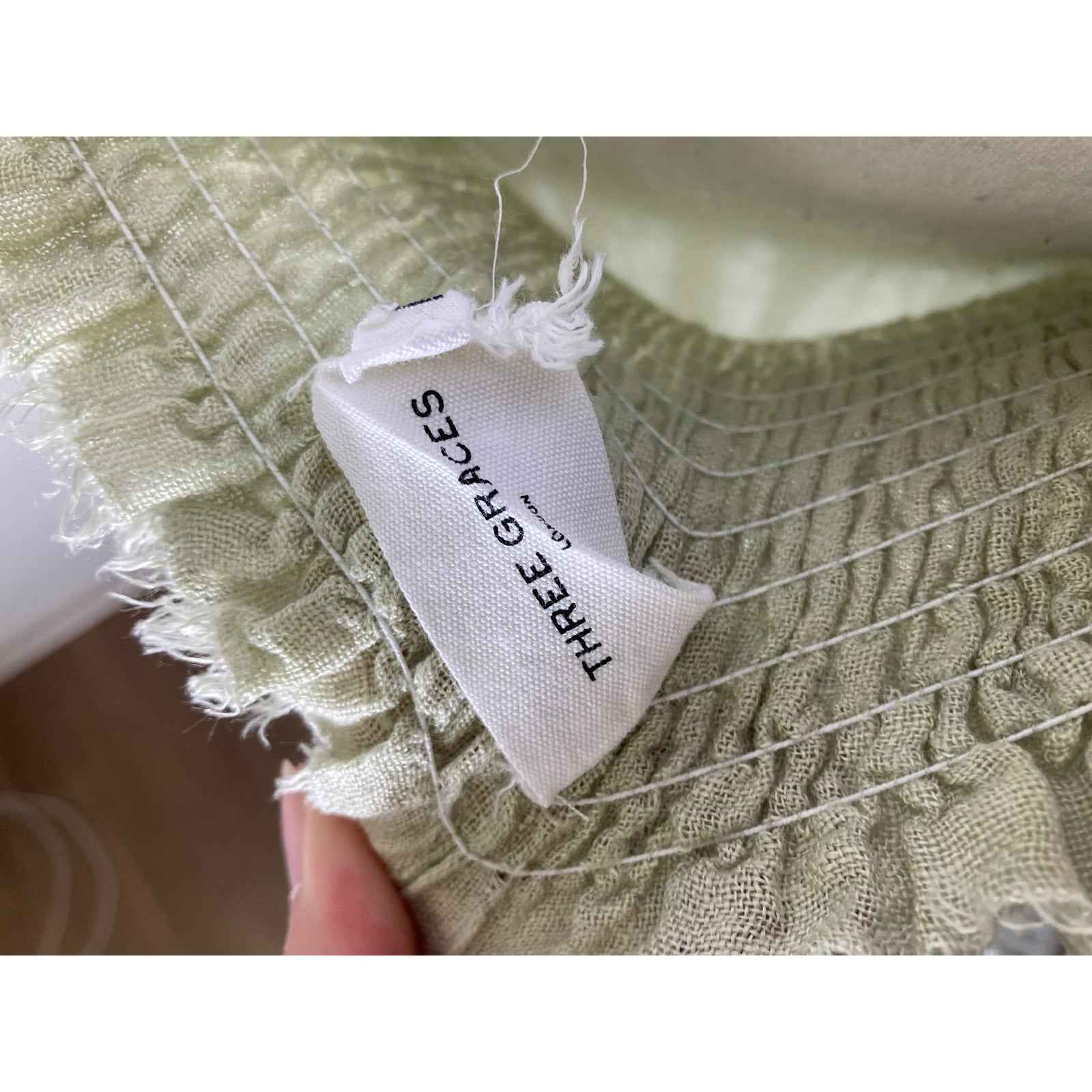 Three Graces Sage Green Smocked Maxi Linen Dress Sz10