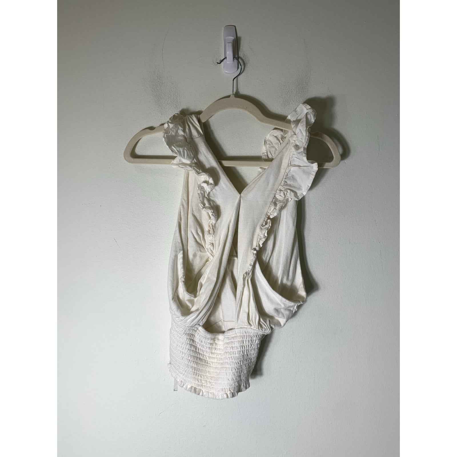 Anthropologie Off White Cotton Smocked Ruffled Backless Top Sz S