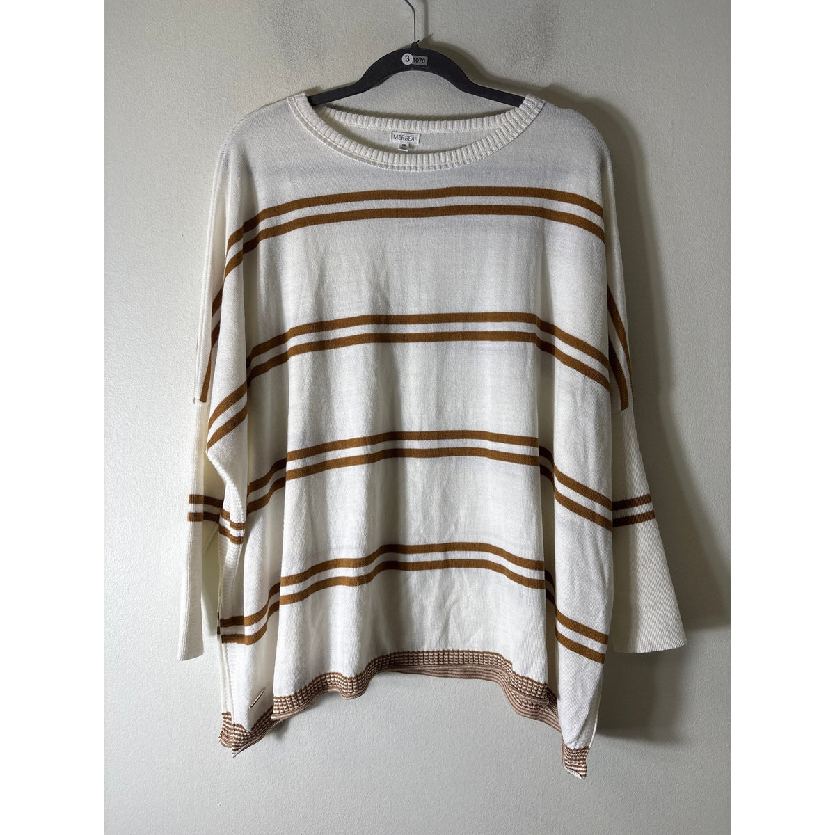 Mersea Off White Brown Stripe Long Sleeve Crew Neck Sweater Sz OS