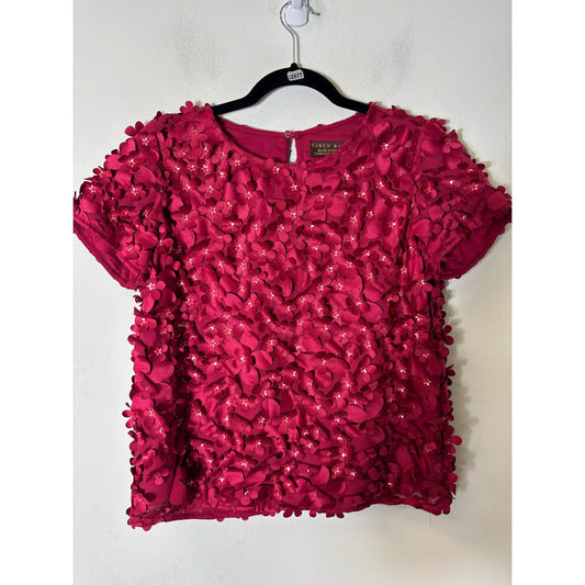 Anthropologie Varun Banl 6 Rosemarie Cranberry Beaded Floral Top Sz 4