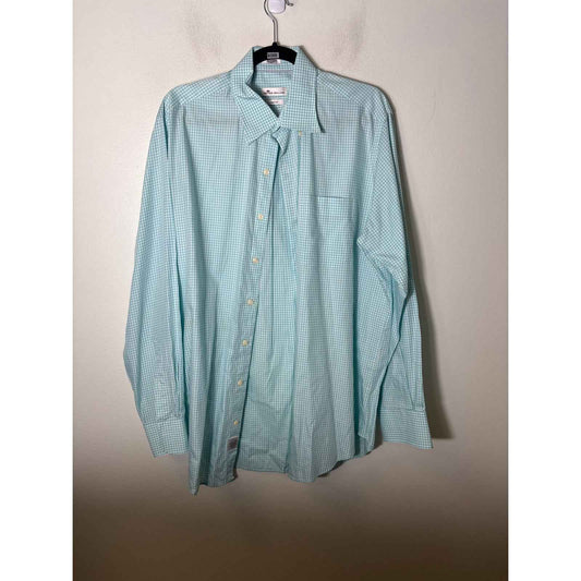 Men's Peter Millar Teal Green and White Check Long Sleeve Button Down Shirt Sz L