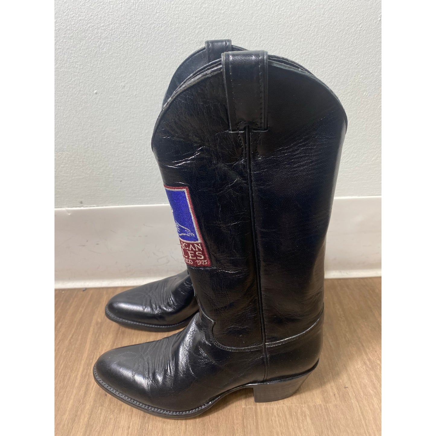Justin Brand Black "Repulican Eagles" Leather Cowboy Boot Sz  7
