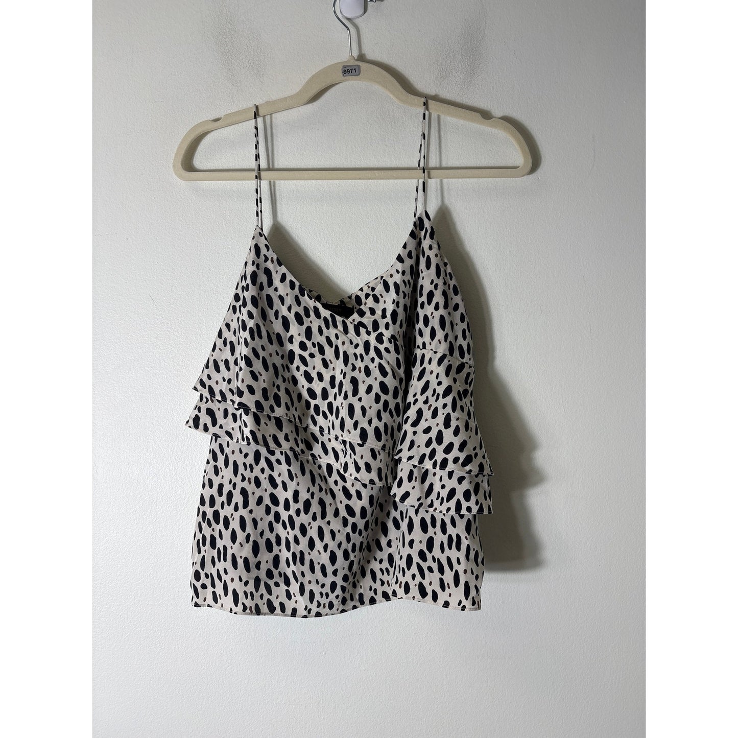 J. Crew Black White Spaghetti Strap Silk Ruffle Top Sz 10