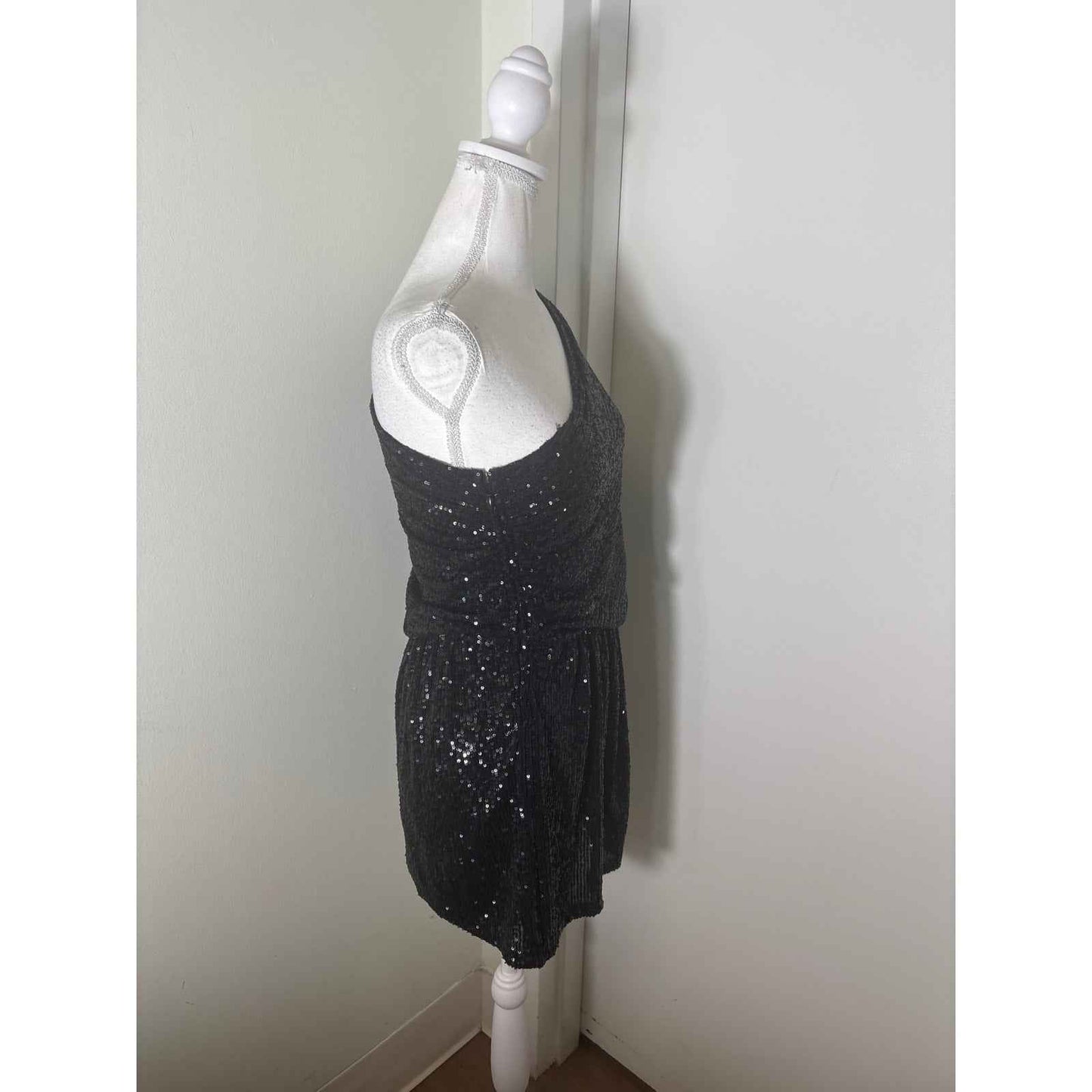 Karlie One Shoulder Black Sequin Cocktail Dress Sz L