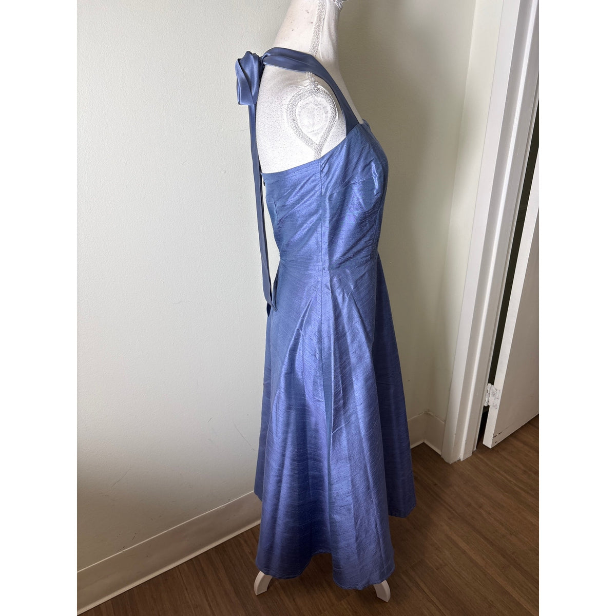 Lena Medoyeff Blue Silk Halter Tie Dress Sz S