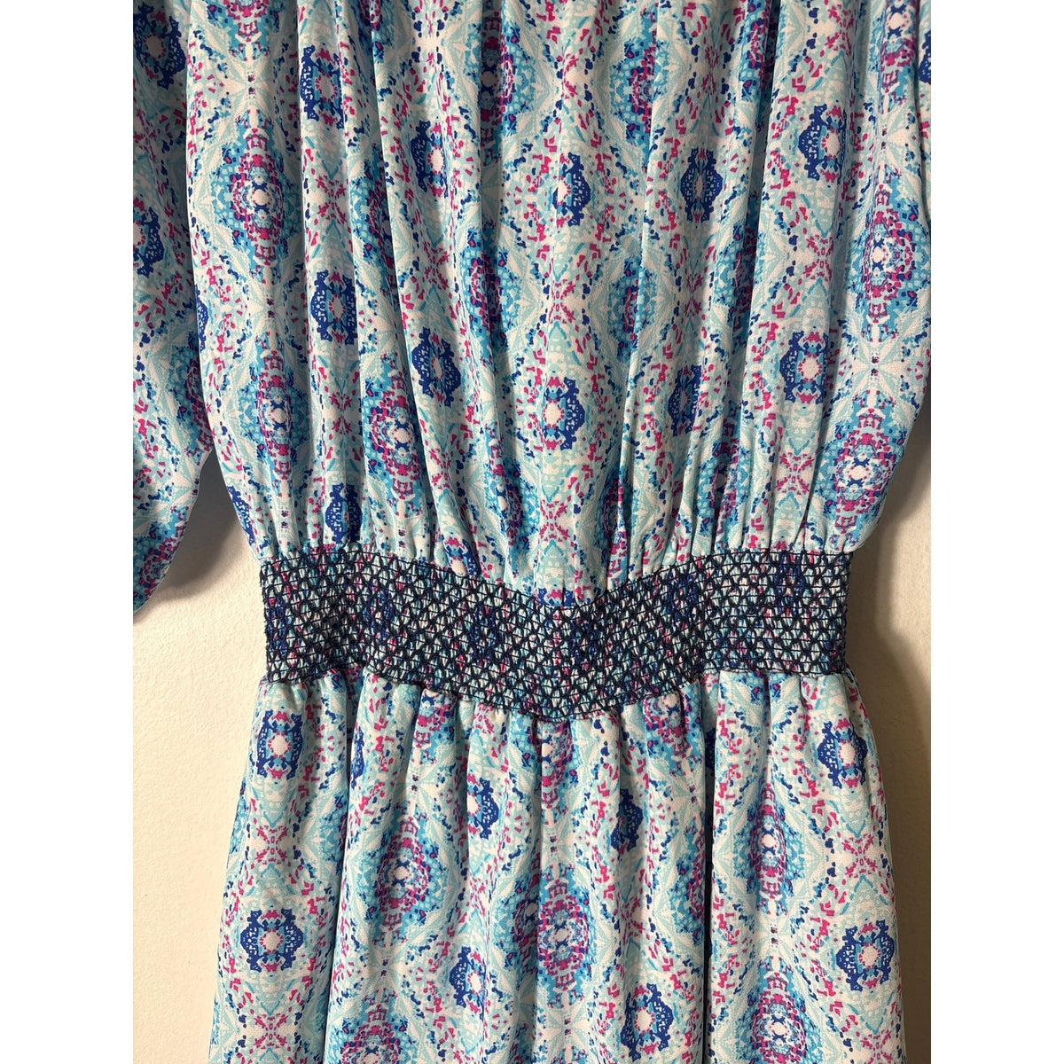 Skies are Blue Blue Cold Shoulder 3/4 Sleeve Smocked Waist Romper Sz XS
