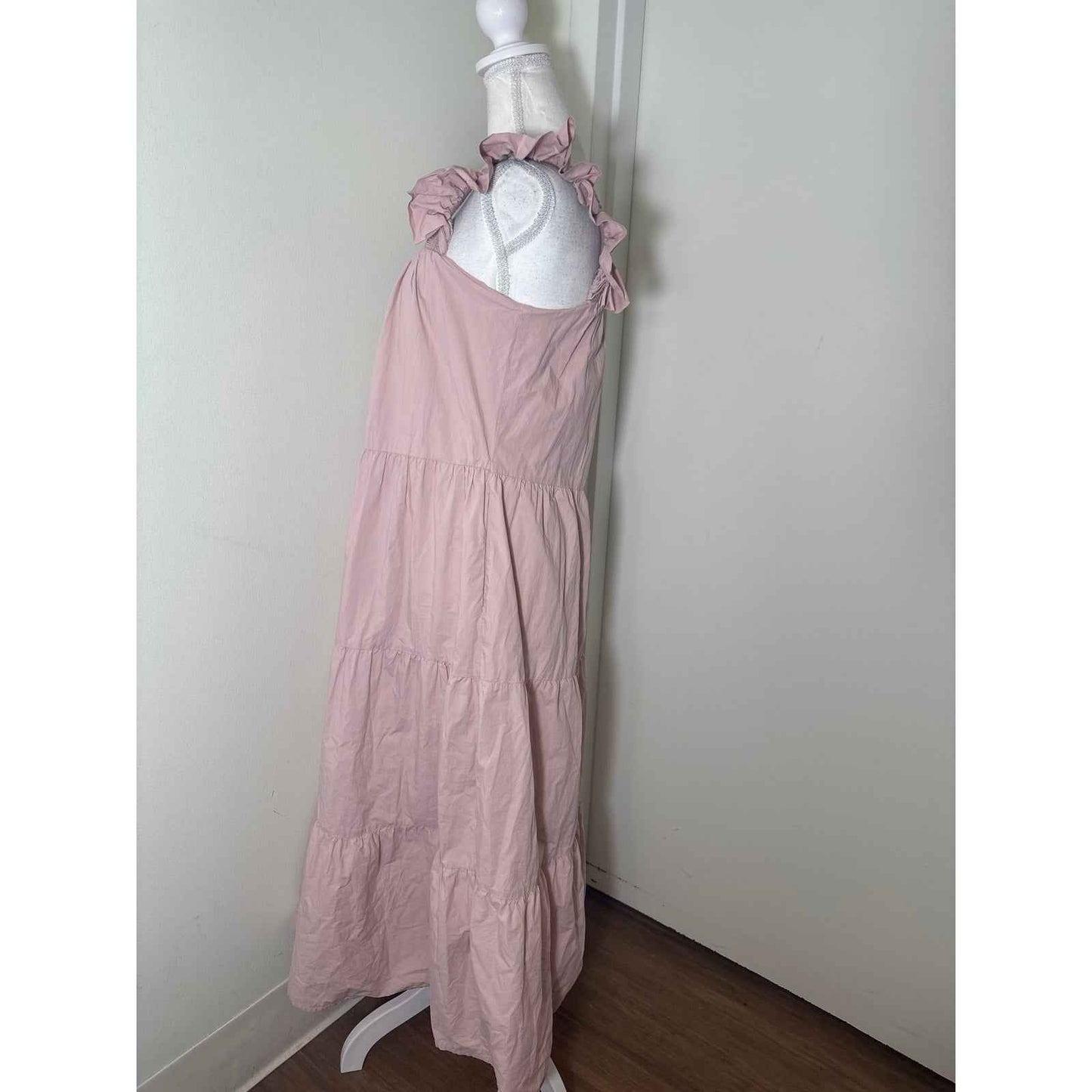 English Factory Blush Pink Flutter Sleeve Tiered Maxi Dress Sz S