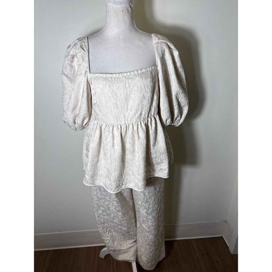 Stine Goya Ivory Puff Sleeve Top and Pants Set Sz S
