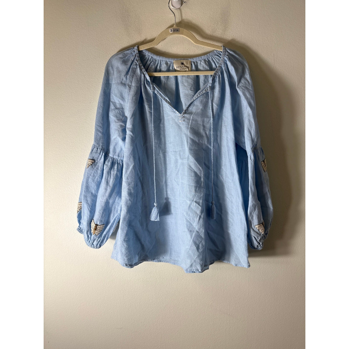 Benarus Light Blue Long Sleeve Linen Tunic Sz M