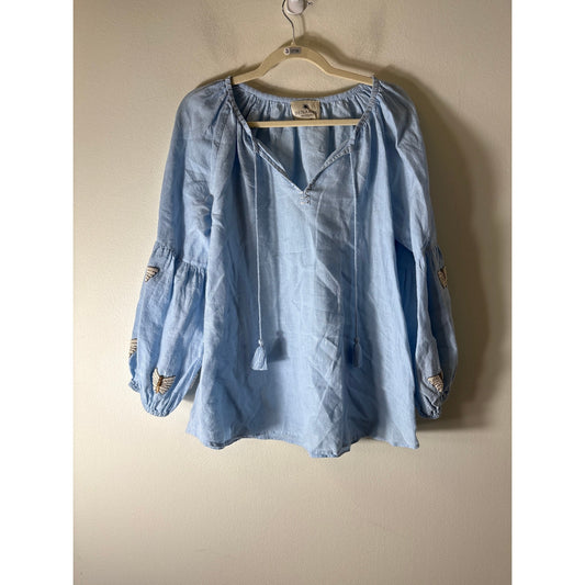 Benarus Light Blue Long Sleeve Linen Tunic Sz M