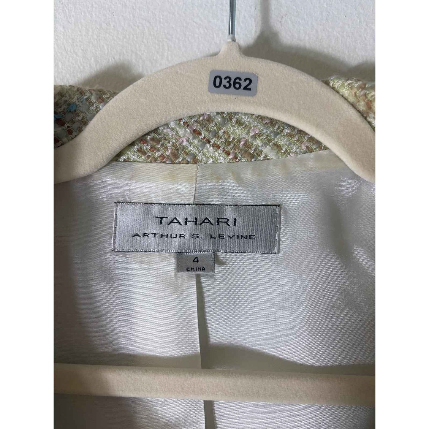 Tahari Light Green&Brown Tweed Skirt Suit Sz 4