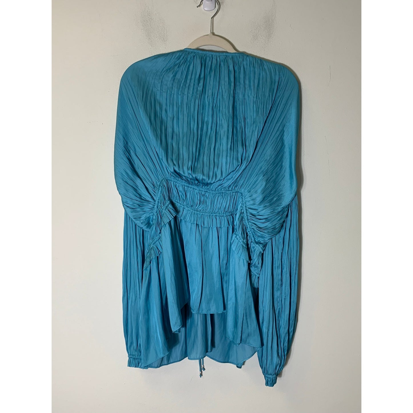 Ellie Tahari Teal Silky V Neck Blouse Sz XL