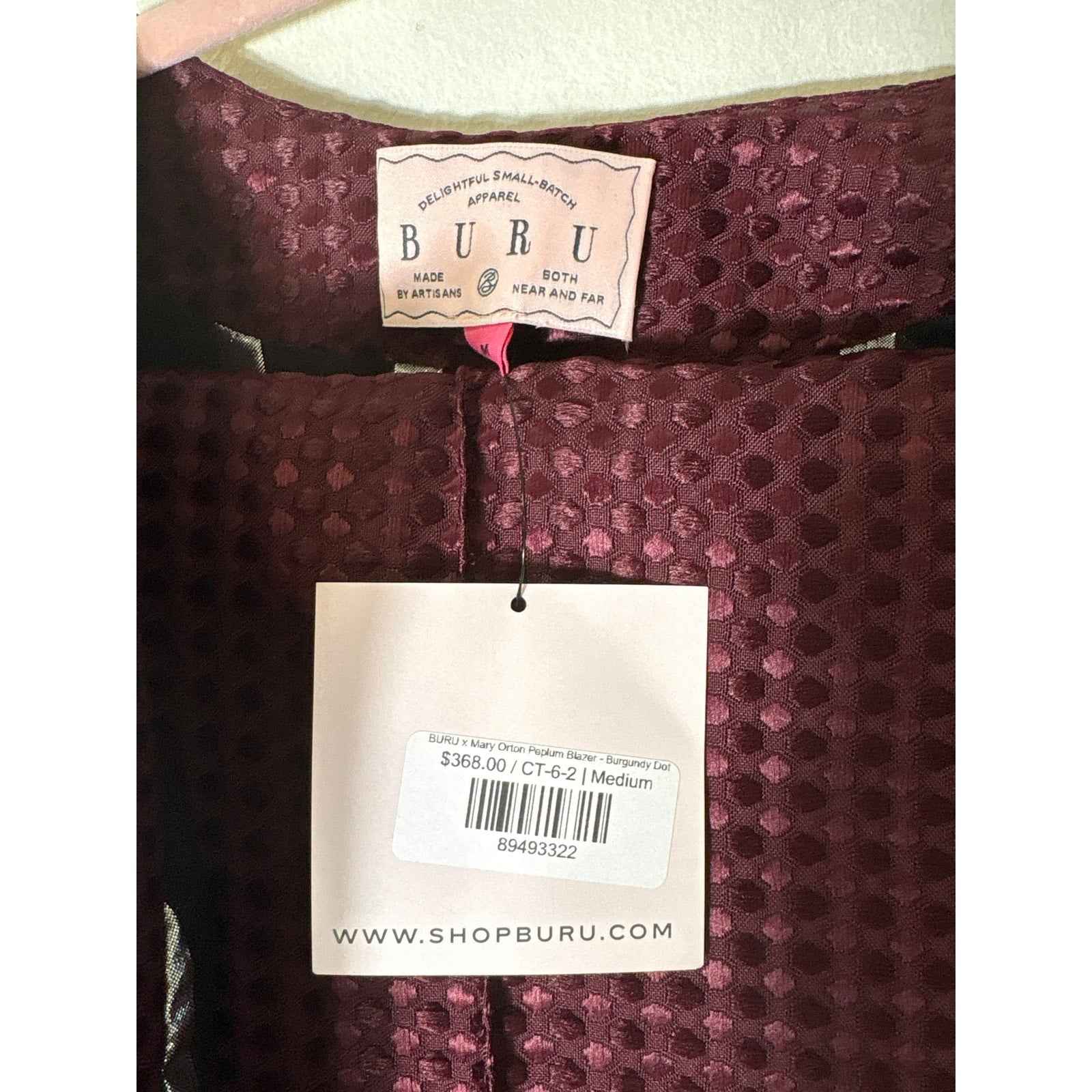 NWT BUru Burgundy Dot Pepblum Blazer and Pant Set Sz M