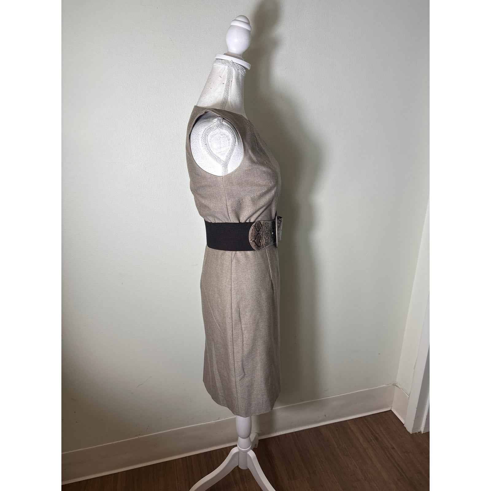 Antonio Melani Light Brown Sleeveless Belted Midi Sheath Dress Sz 0