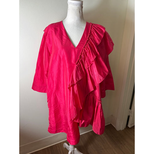 Stine Goya Hot Pink Ruffle Shift Dress Sz M