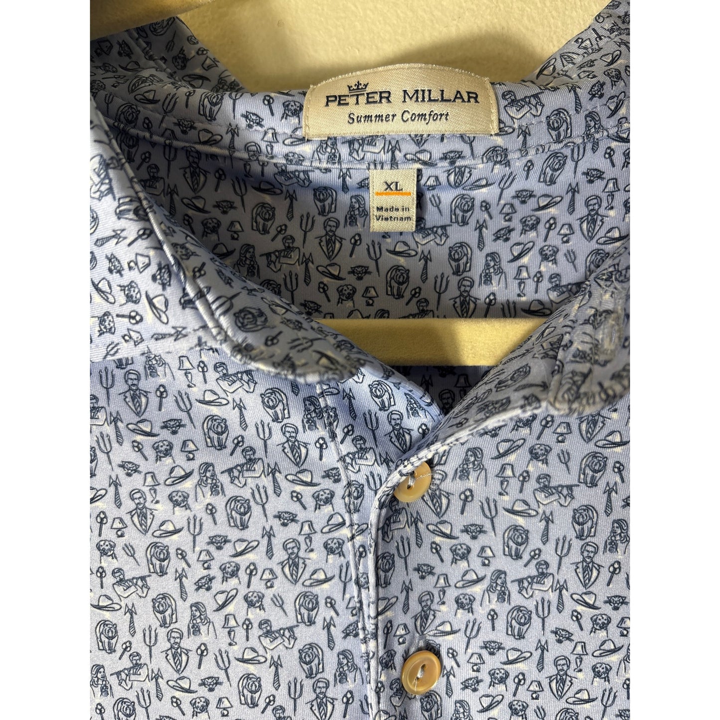 Mens Peter Millar Blue Summer Comfort Short Sleeve Polo Style shirt Sz XL