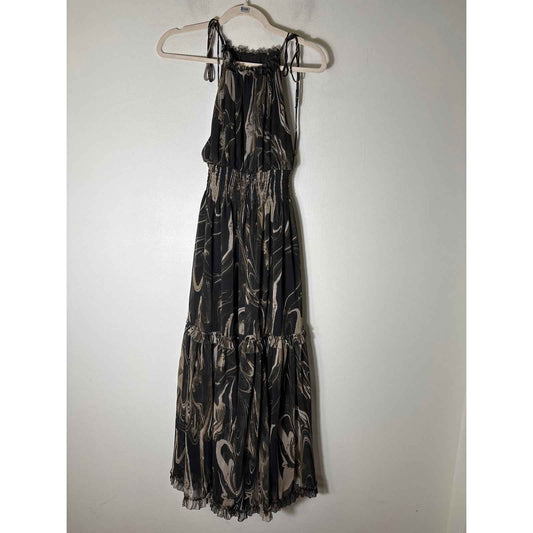 Banana Republic Dark Gray Green Paint Swirl Sleeveless Maxi Dress Sz XS
