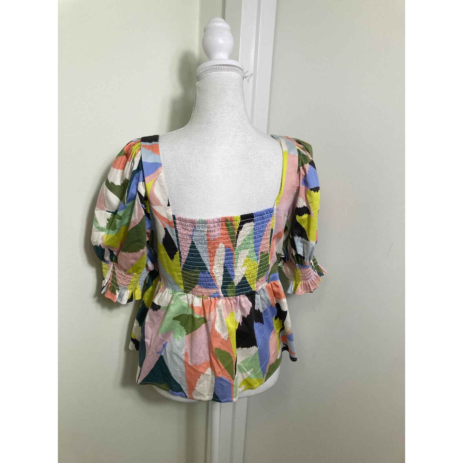 Crosby Pink/Green/Blue Brush Stroke Peplum Top Sz L