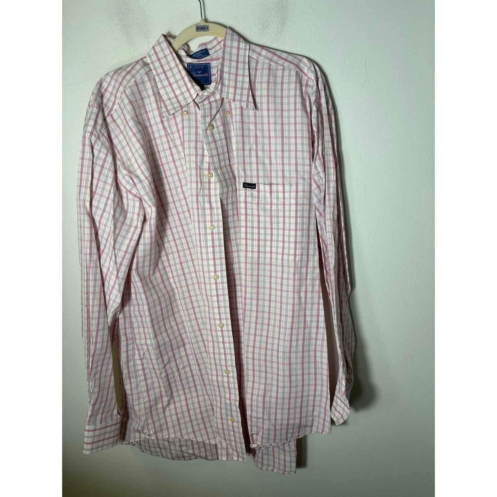 Mens Faconnable Pink and Yellow Plaid Dress Shirt Sz XL